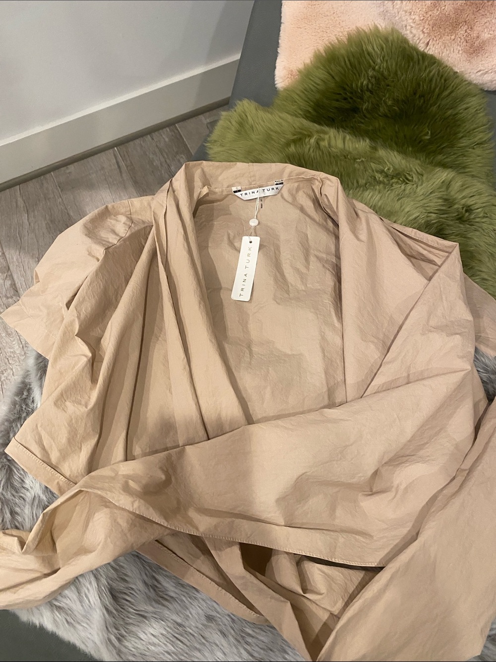 TNA Neutral Beige Open-Front Lightweight Wrap Blouse
